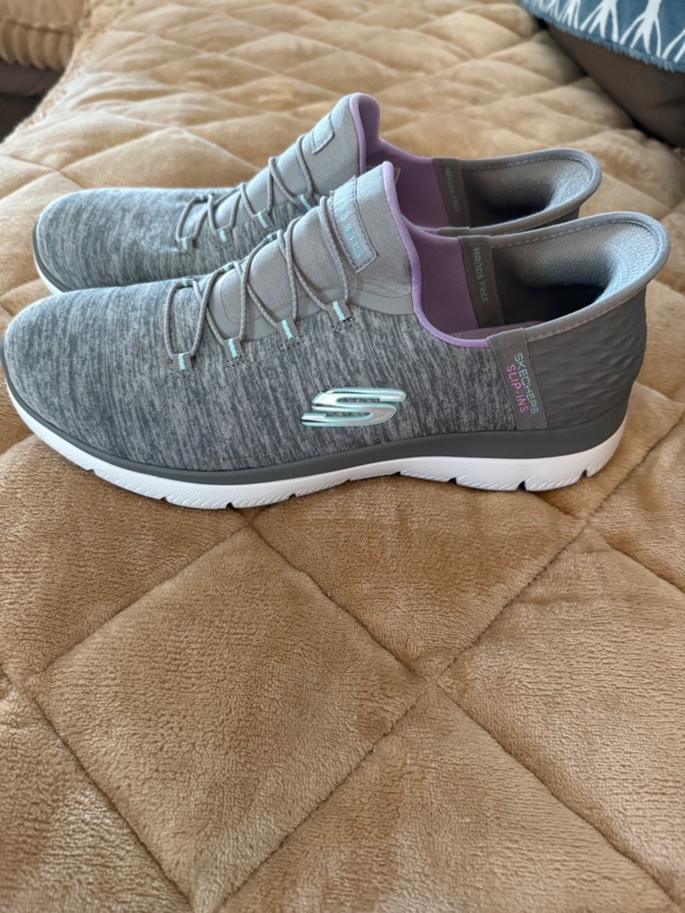 Skechers Slip-On Athletic Sneakers in Gray with Purple Trim